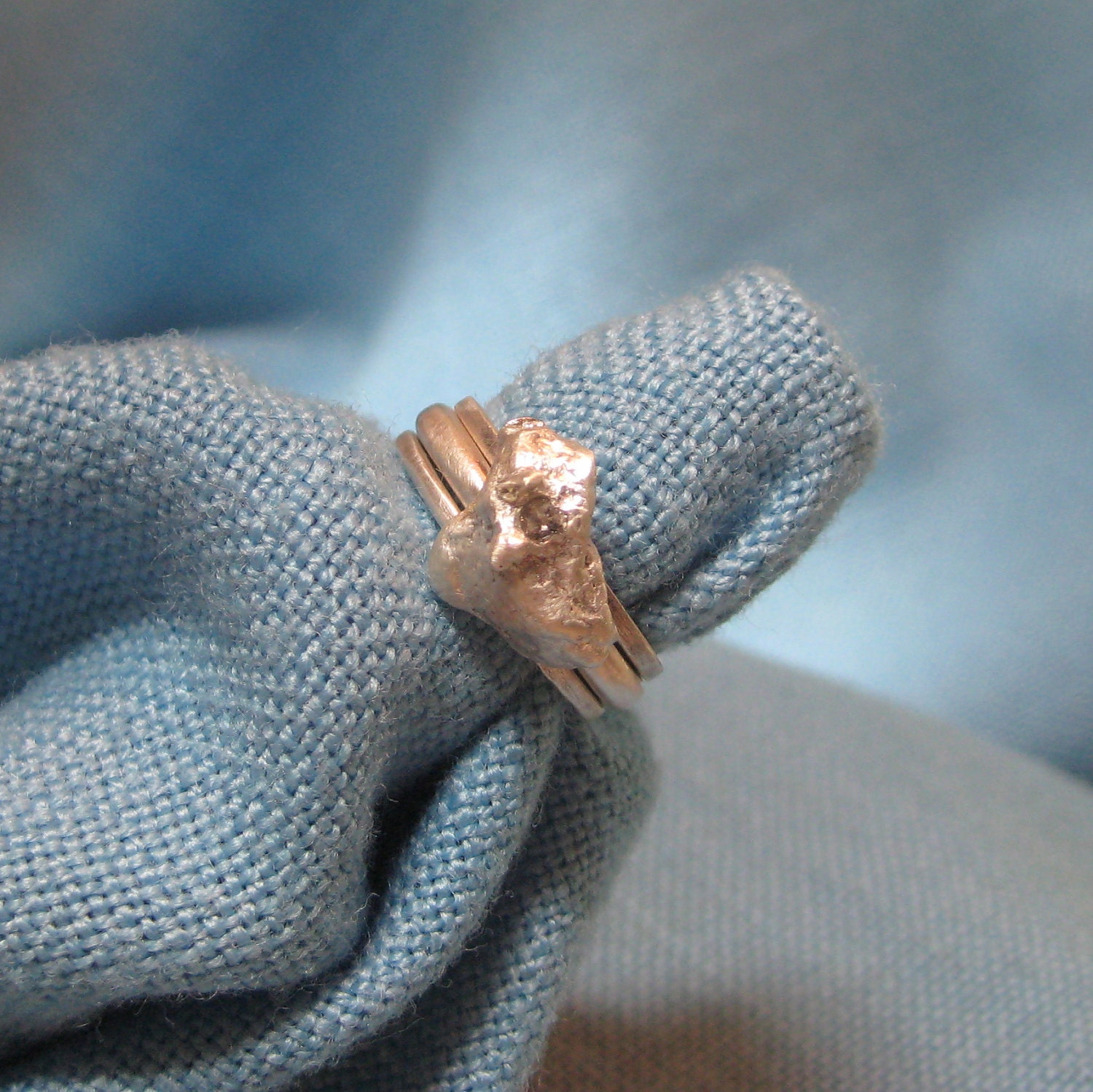 Champagne Diamond Engagement Ring Silver Wedding Ring Set Sterling Stacking Band Offbeat Alternative OOAK JJDLJewelryArt