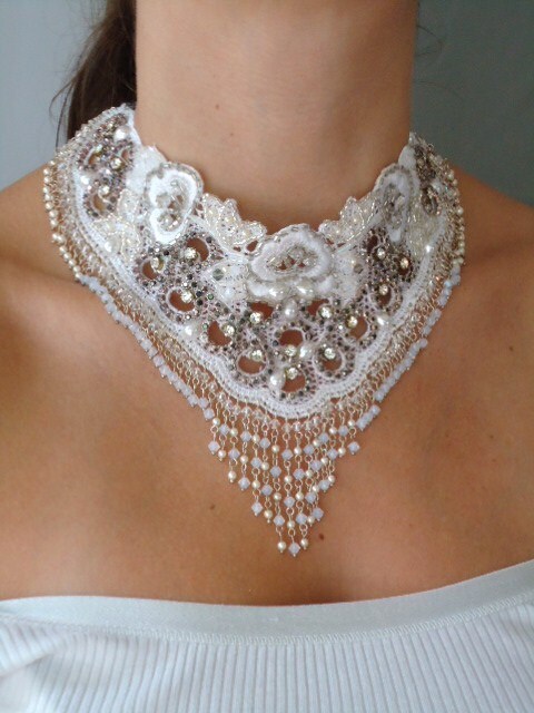 Bridal choker embroidery lace, ooak