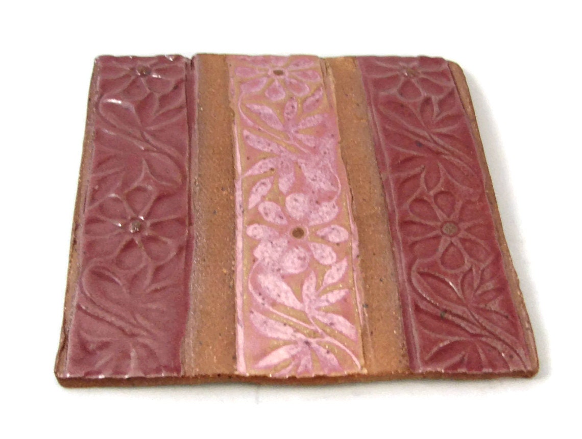 Ceramic Coaster or Tile - Pink and Purple - Handmade Stoneware Clay