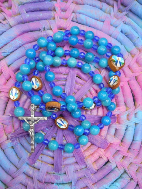 Blue Rosary Lovely Lady Dressed in Blue Prayer Free Shipping US and Canada