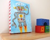 Art for Kids, HAPPY ROBOT, 5x7 Acrylic Canvas, Boys Room Art, Kids Decor