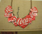 Recycled Soda Can Art - 9 Heart Necklace.  DOUBLE-sided and Embossed.  Coca Cola