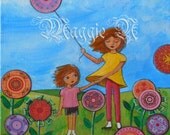 Sisters in a Garden of Mandala Flowers - Original Mixed Media Art - 8 x 10 Inch Canvas
