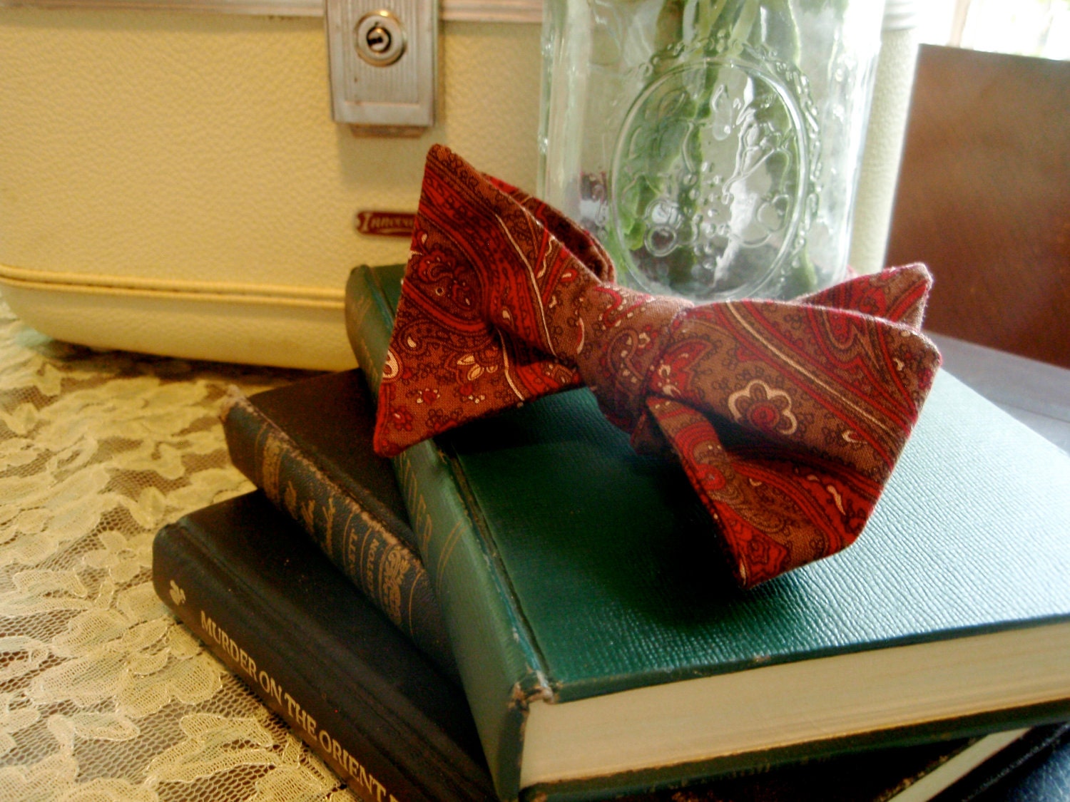 Deep Red Paisley Cotton Bow Tie