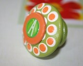 Lime Green with White and Orange Polka Dot Nail Cover- Green Letter "A" ONLY