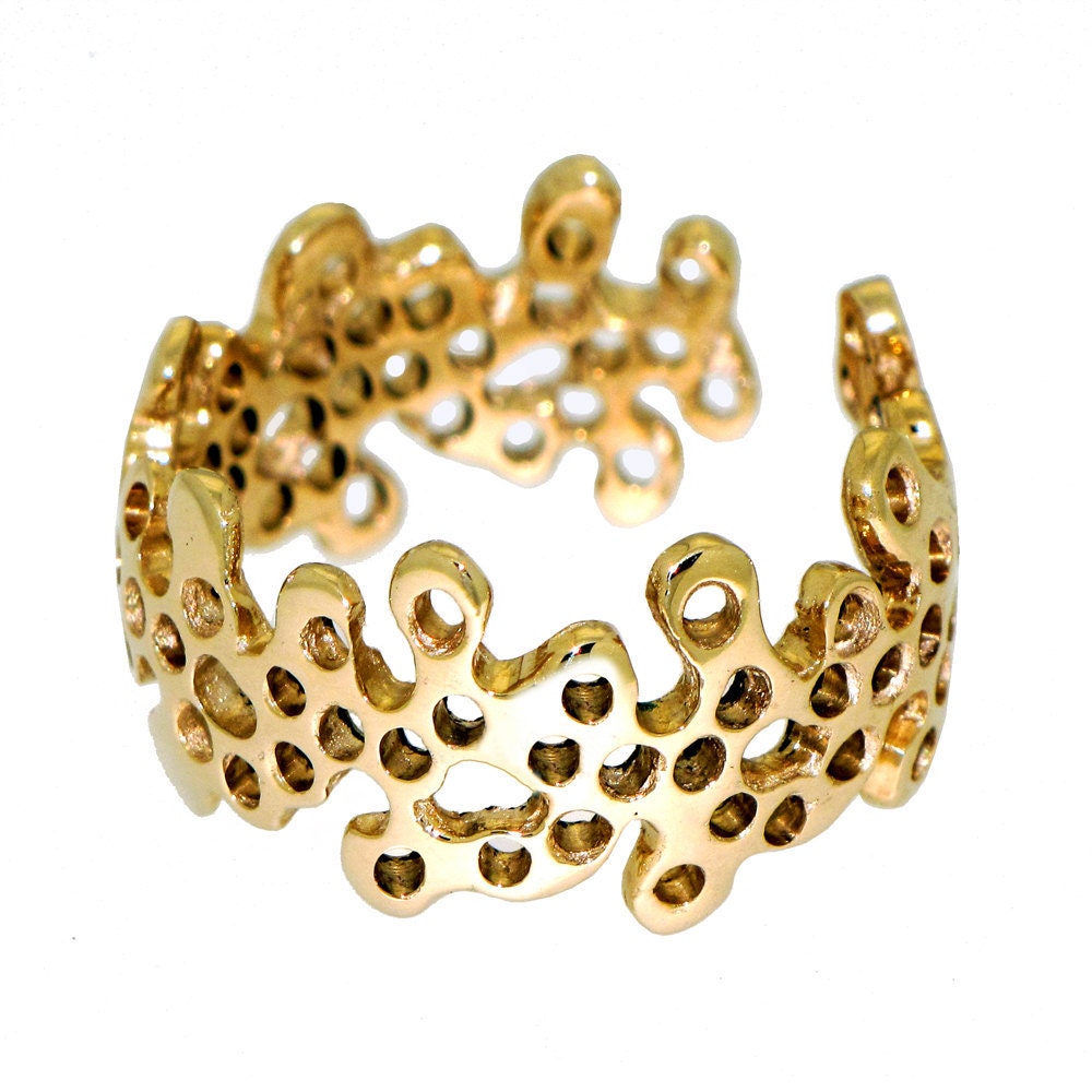 Beehives Adjustable Gold Ring Lace Modern Contemporary jewelry