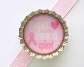 Fight Like A Girl Breast Cancer Awareness Bottle Cap Magnet - fridge magnet, pink ribbon magnet, breast cancer ribbon, breast cancer survior