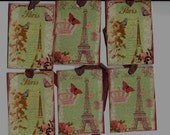 Eiffel  Tower  Gift  Tags    Pastel   Green    Background   With  French  writing .  Crown  And  Butterflies.