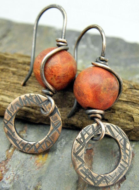 Coral Wish, Sponge Coral and antiqued Copper earrings, ThePurpleLilyDesigns
