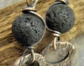 Lava Wish, Lava Rock, antiqued Copper, and Sterling Silver earrings, ThePurpleLilyDesigns
