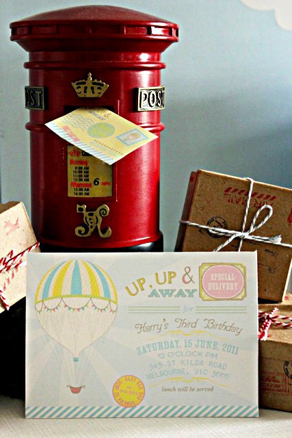 HOT AIR BALLOON Birthday Party - Printable Customized Invitation - A Kiss Me Kate Exclusive