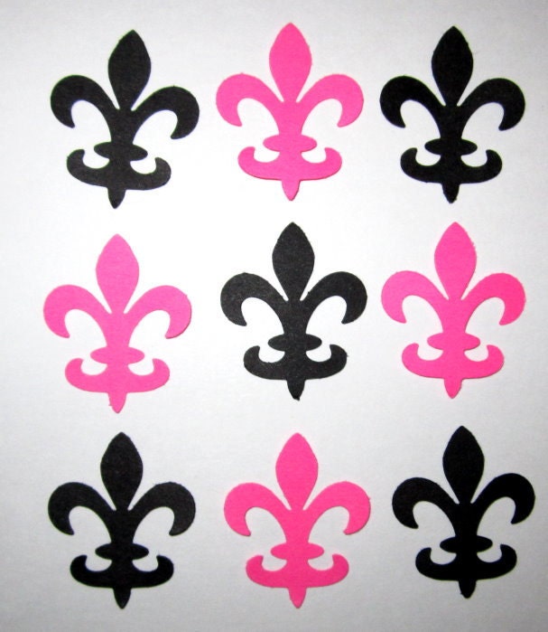 100 Fleur De Lis Hot Pink Black Paper Piecing Embellishments Scrapbooking Confetti Tag Cutouts