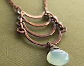Egyptian copper necklace with cascade and light seafoam chalcedony briolette dangle