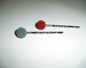 Flower Bobby Pin Set - Red and gray Mum's will look great in your hair this fall