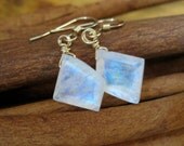 Earrings, Rainbow Moonstone Gold-Filled