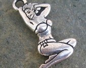 6 Fine Silver Plated Pin Up Girl charm Jewelry Finding 836