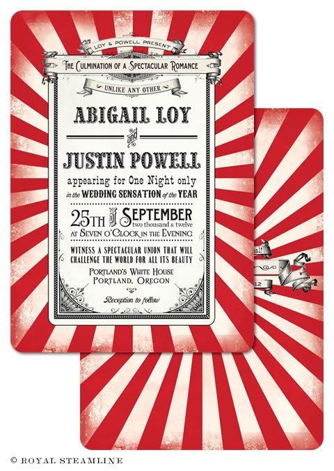 Two Ring Circus - Vintage / Carnival / Burlesque Wedding Invitation Sample