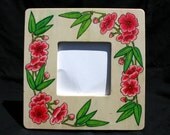 Cherry Blossom Wood Photo Frame Painted Pyrographed