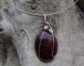 Mahogany Obsidian Pendant Wire Wrapped in Silver and Copper