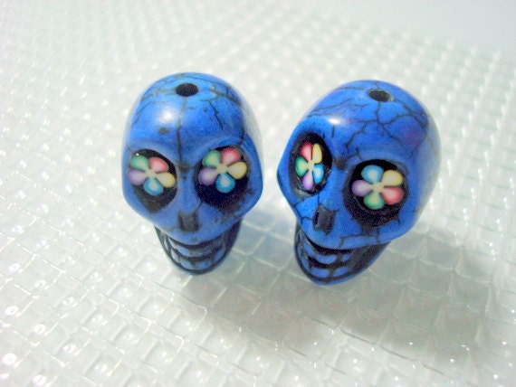 Bright Color Flower Eyes Cobalt Blue Howlite Skull Beads
