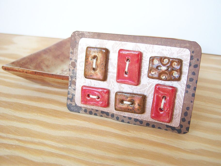 Red and Brown Rectangle Buttons Set of 6