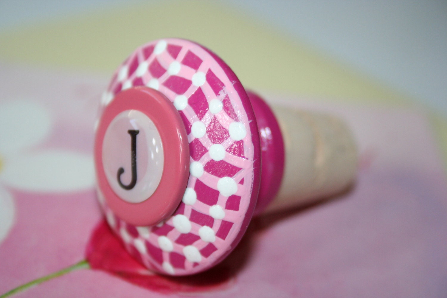 Pink Squigly Lines with White Polka Dots- You Choose Letter