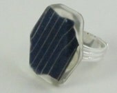 Silver Solar Panel Ring Blue Hexagon