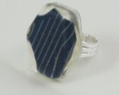 Silver Solar Panel Ring Blue Hexagon