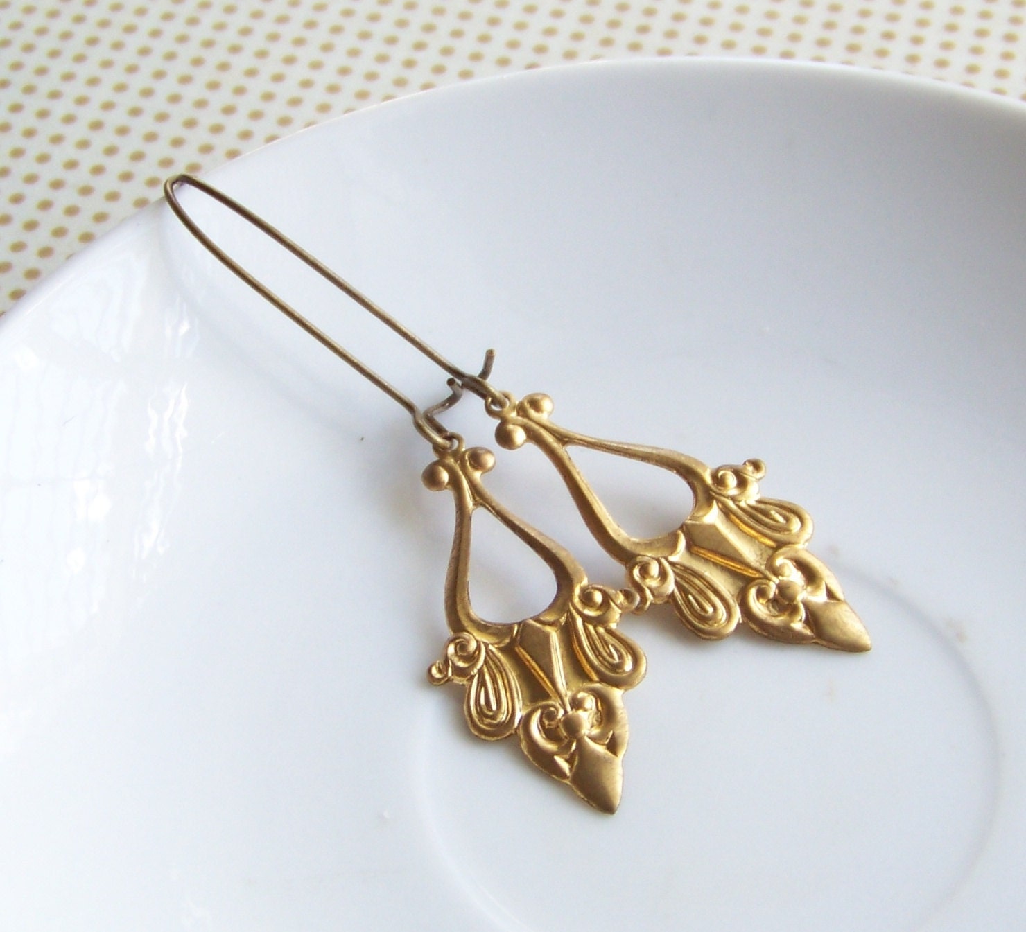 Raw Brass Ornate Charm Earrings