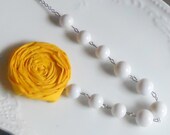 Yellow Fabric Flower with Vintage White Beads