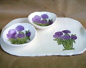 Purple Hydrangea Bread Platter with Dipping Bowls