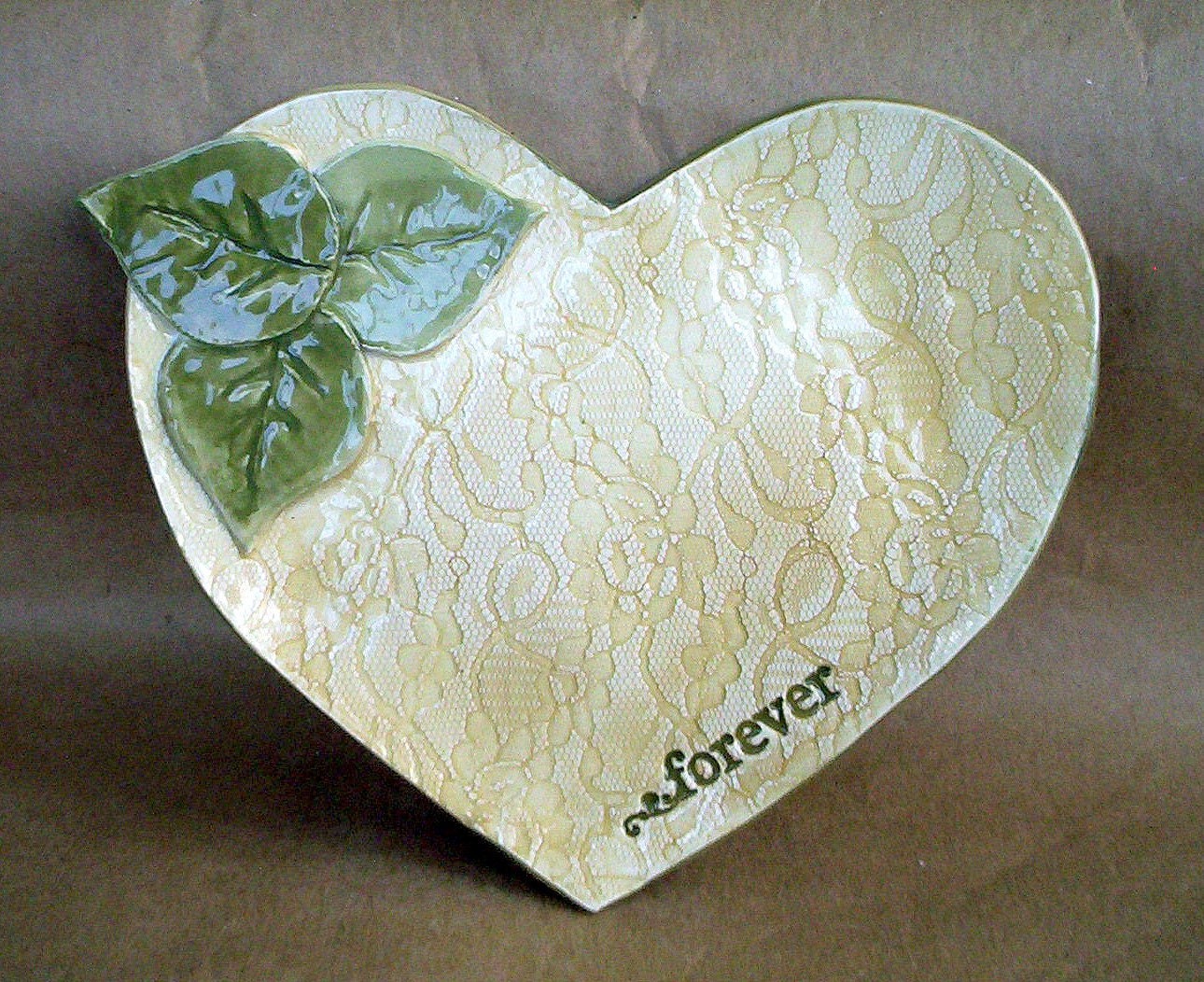 Ceramic Lace Heart  Platter Forever Hand Built Pottery