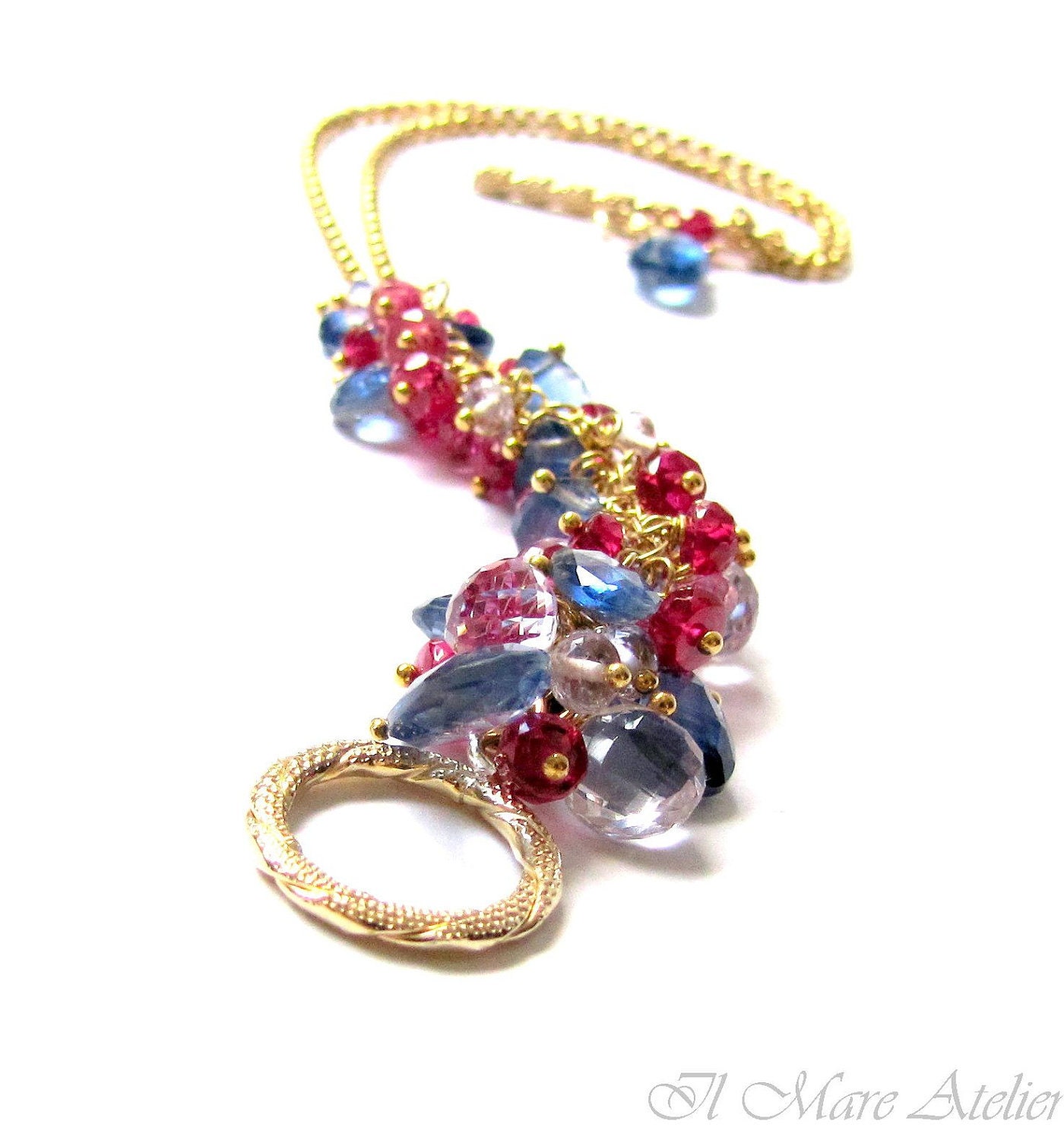 Royal Red and Blue - Ruby, Kyanite, Pink amethyst Bracelet - Victoria