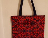 Tarnished Soul - Red Damask Print Bag with Black Pebble Print Lining