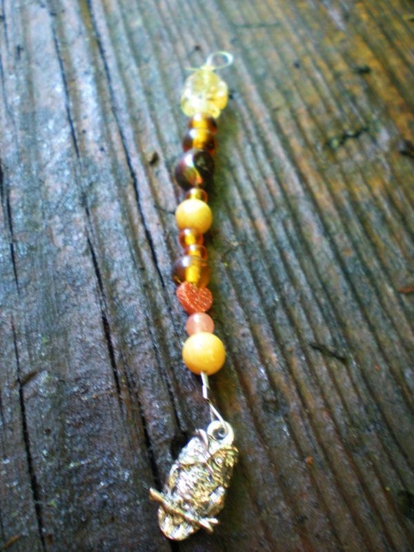 Owl Charm with Earth Hued Beaded Hair Accessory (Part Two of Two Step Process Hair Sticks)