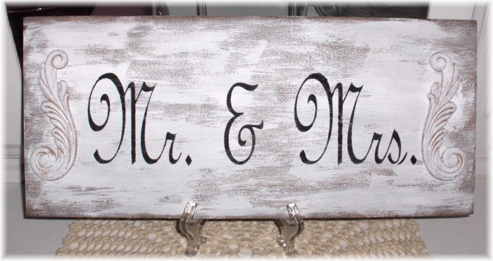 Wedding Sign Mr. & Mrs. Chair Hanger Wood White Custom Shabby Chic Photo Prop