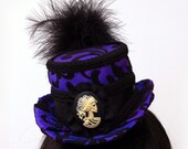 Purple Iridescent Mini Victorian Riding Top Hat with Gothic Skull Cameo