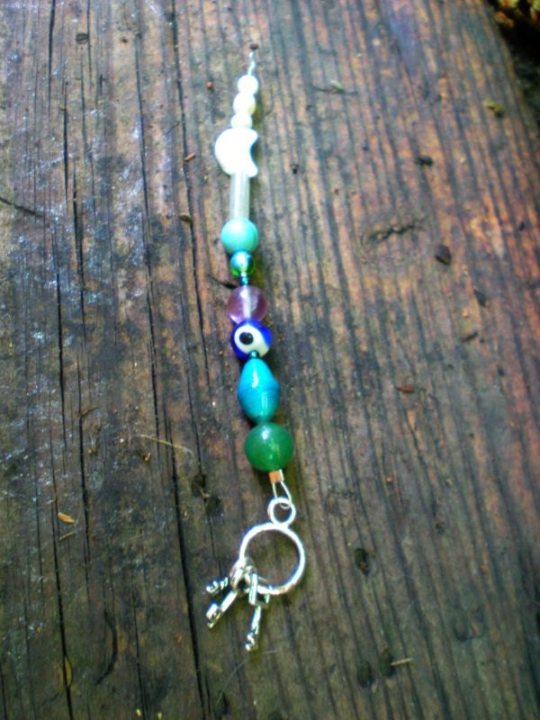Ring of Keys Charm Blue Hue Beaded Hair Accessory (Part Two of Two Step Process Hair Sticks)