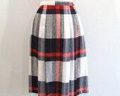 Vintage Plaid Skirt A Line Wool Skirt - M