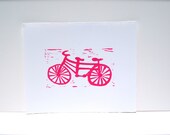 BIKE Art Poster -  Pink Tandum Bike linocut  8x10