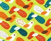 Suzy Ultman Critter Community Fabric - Retro Birds Lime