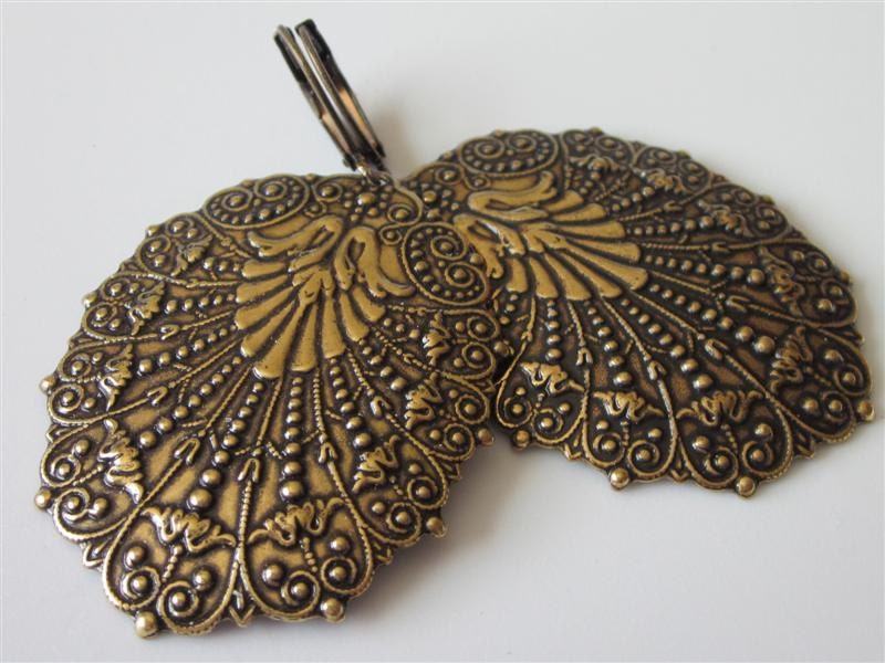 Brass Earrings, Celtic Shield, Metal Stamping,Oval Medallion