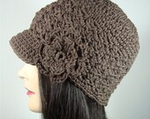 Chocolate Brown Visor Beanie Hat, Textured Fitted Beanie