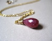 Ruby Teardrop Gold Necklace