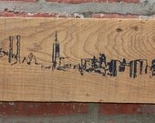 Navy Skyline Reclaimed barn wood screen printed wall hanging