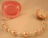Pink Teddy Bear Pacifier clip with Pink and White Pearls - Gift box Optional