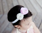 Dual Fabric Flower Headband in Pastel Pink
