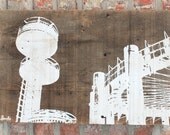 White World's Fair Reclaimed barn wood screen printed wall hanging