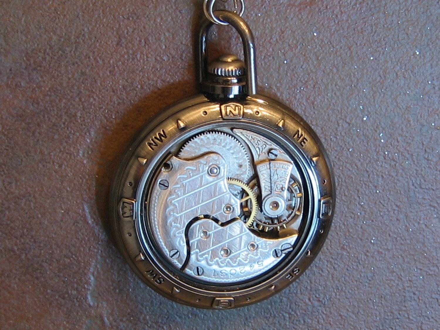 Steam punk Necklaces American pocket watch movement pendant beautiful etched motif