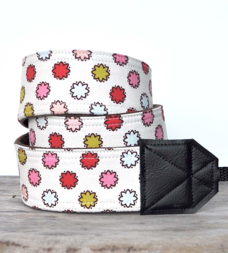DSLR Camera Strap - Michael Miller Vintage Dot Breeze